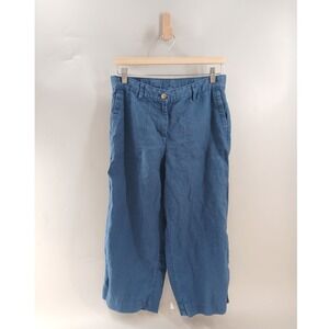 J. Jill Love Linen Pants Women S Petite Blue Wide Leg Crop Elastic Back Pockets